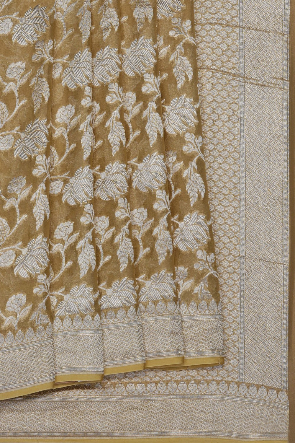 Image of Moss-Green Banarasi Tissue Silk Saree