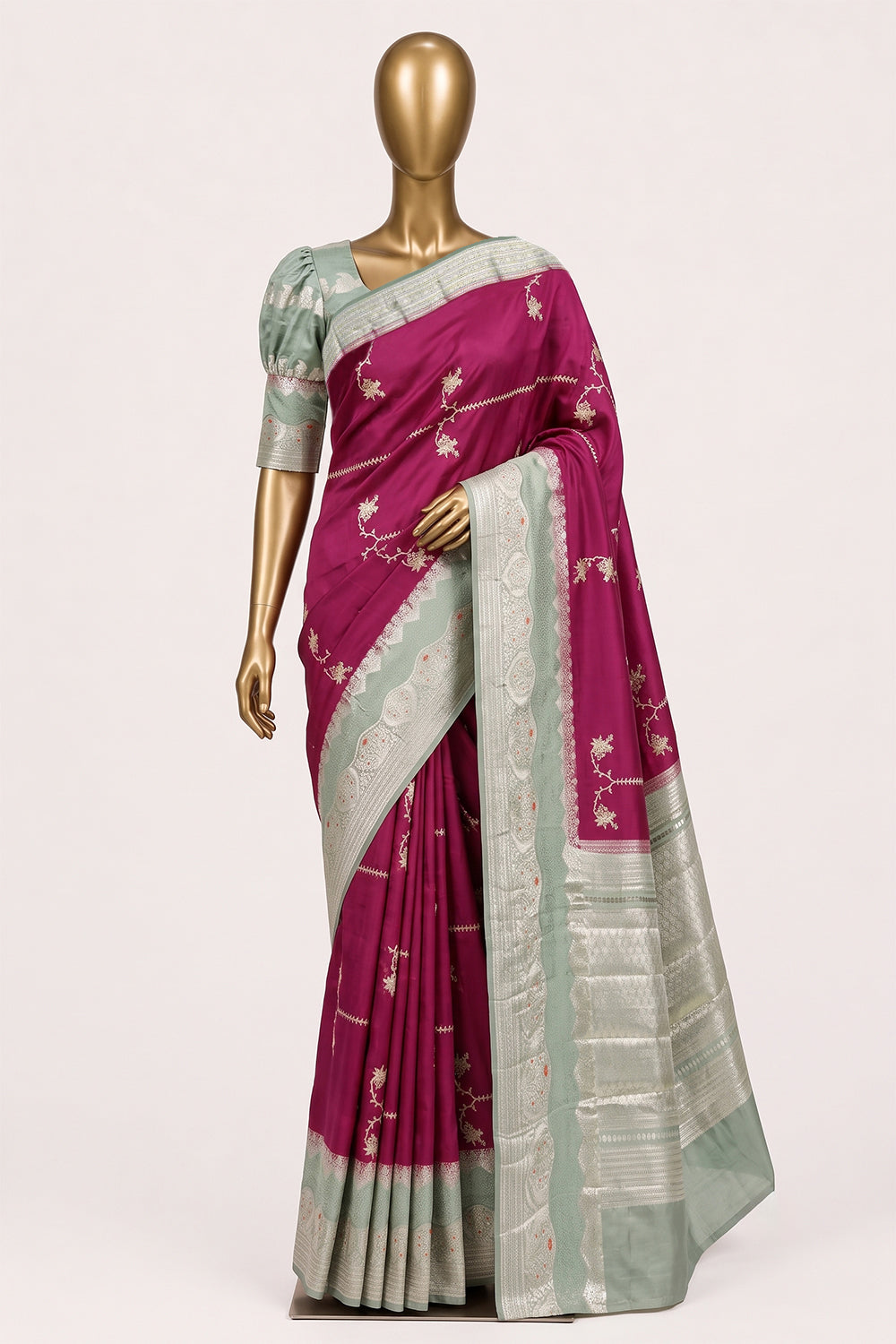 Image of Plum-Pink Banarasi Chiniya Silk Saree