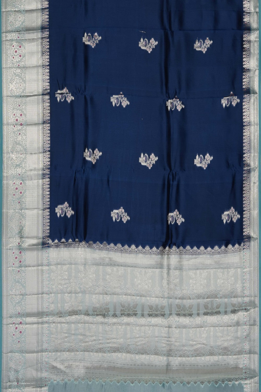 Image of Navy Blue Banarasi Chiniya Silk Saree