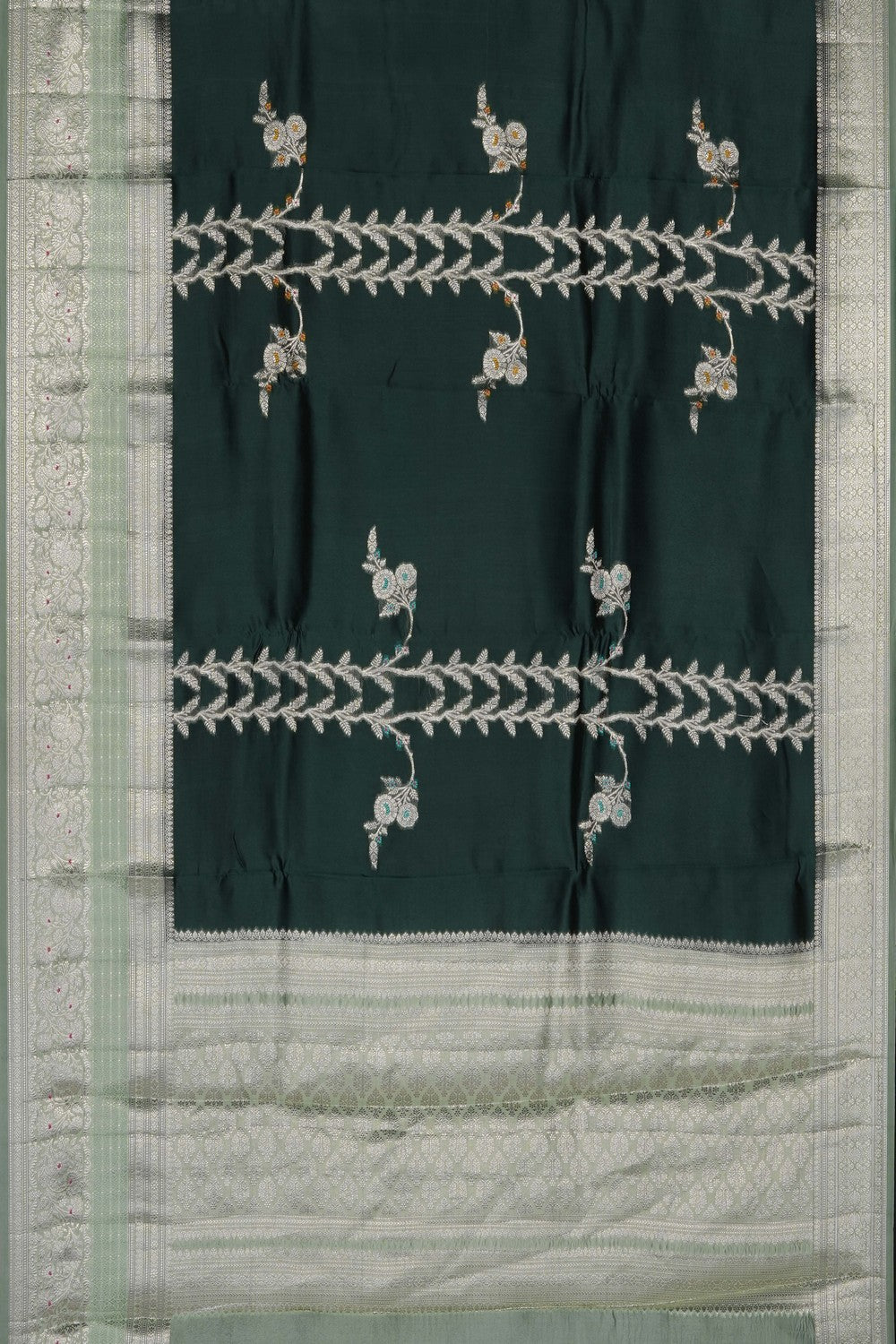 Image of Bottle-Green Banarasi Chiniya Silk Saree
