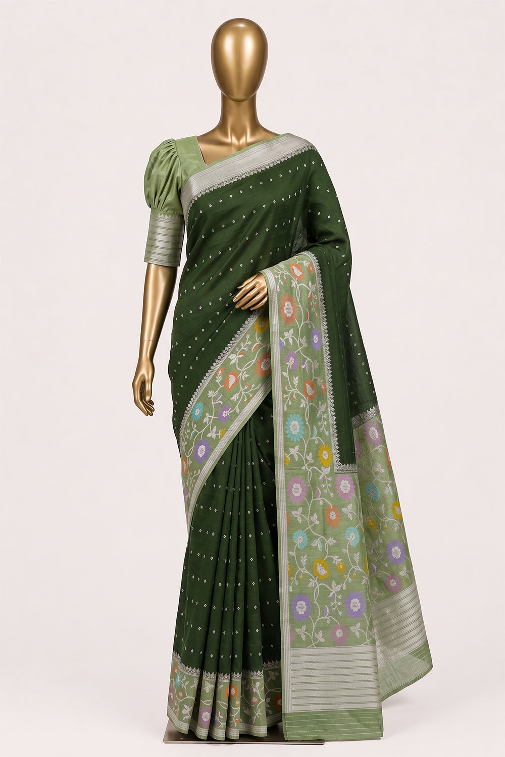 Image of Green Banarasi Chiniya Silk Saree
