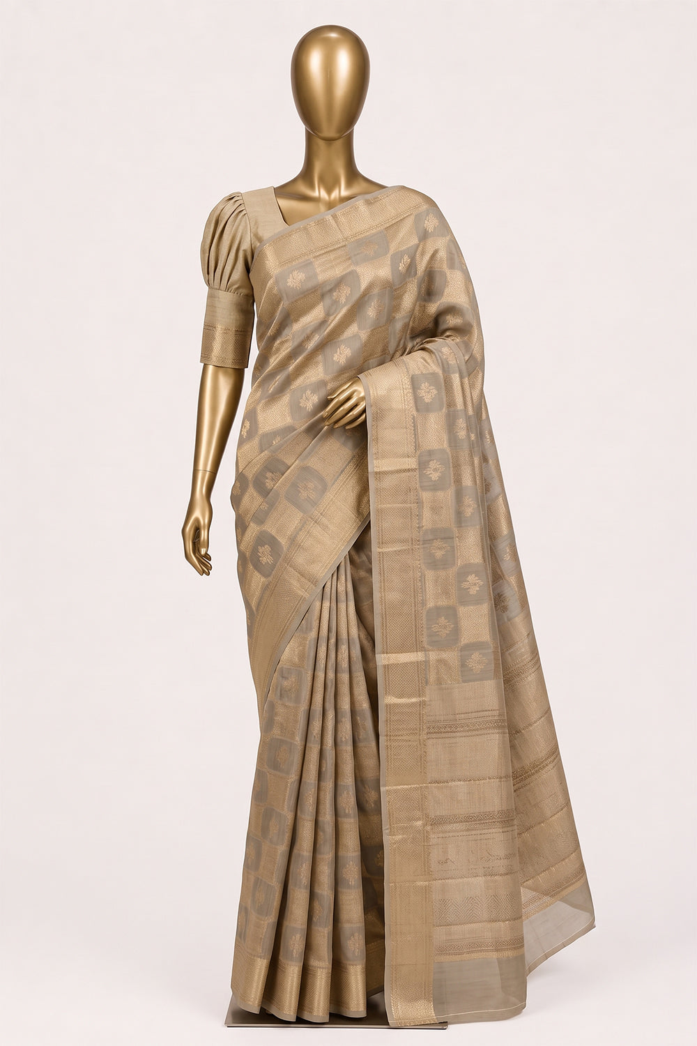 Image of Off-White Banarasi Chiniya Silk Saree