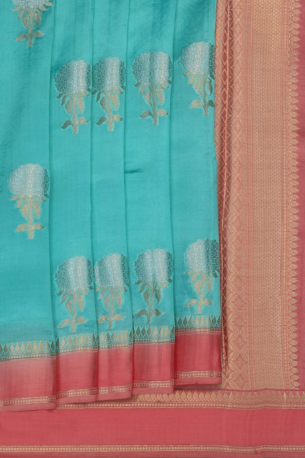Image of Teal Green Banarasi Silk Saree