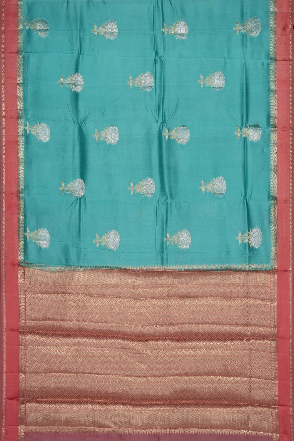 Image of Teal Green Banarasi Silk Saree