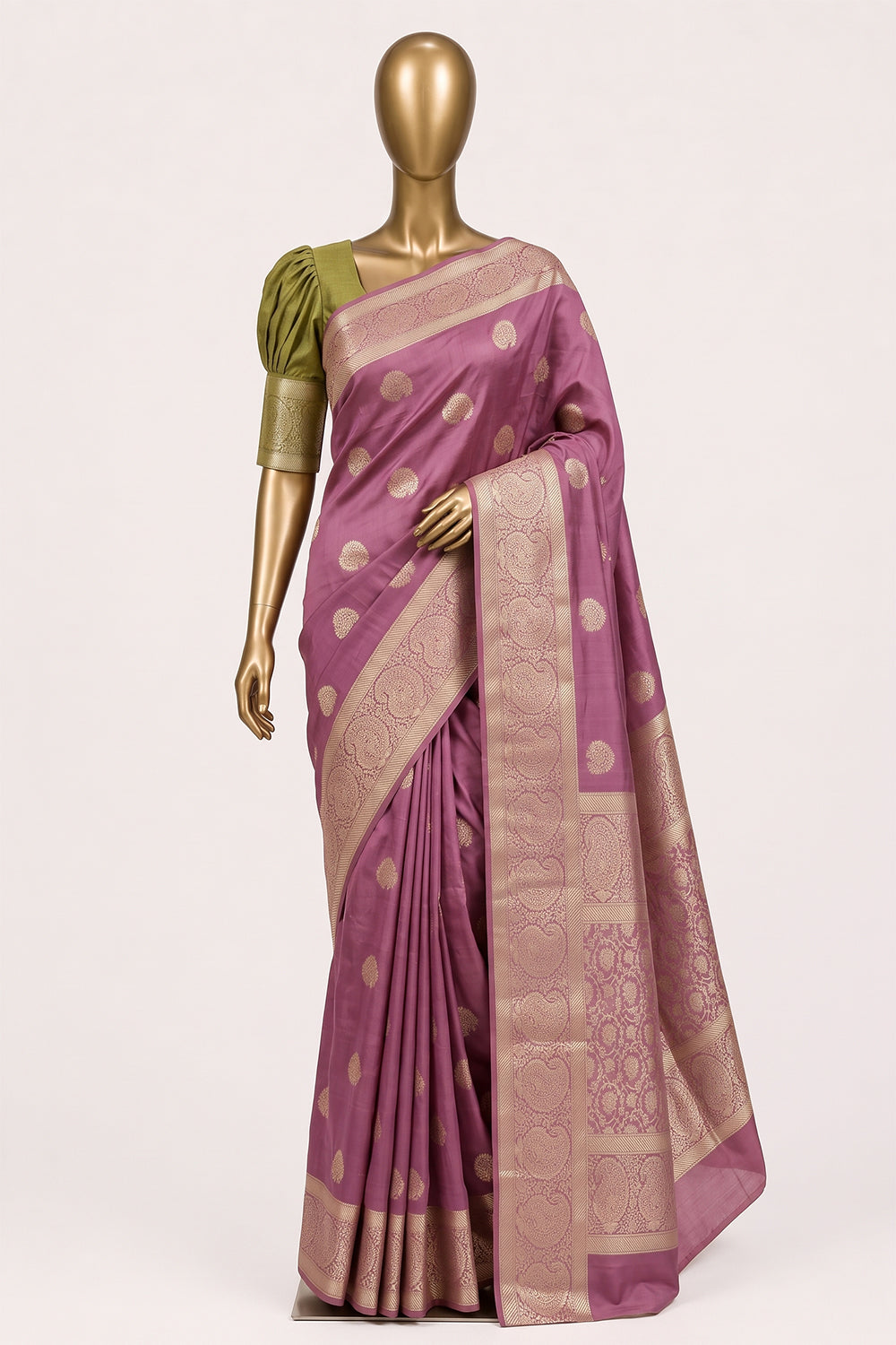 Image of Lavender Pink Banarasi Chiniya Silk Saree