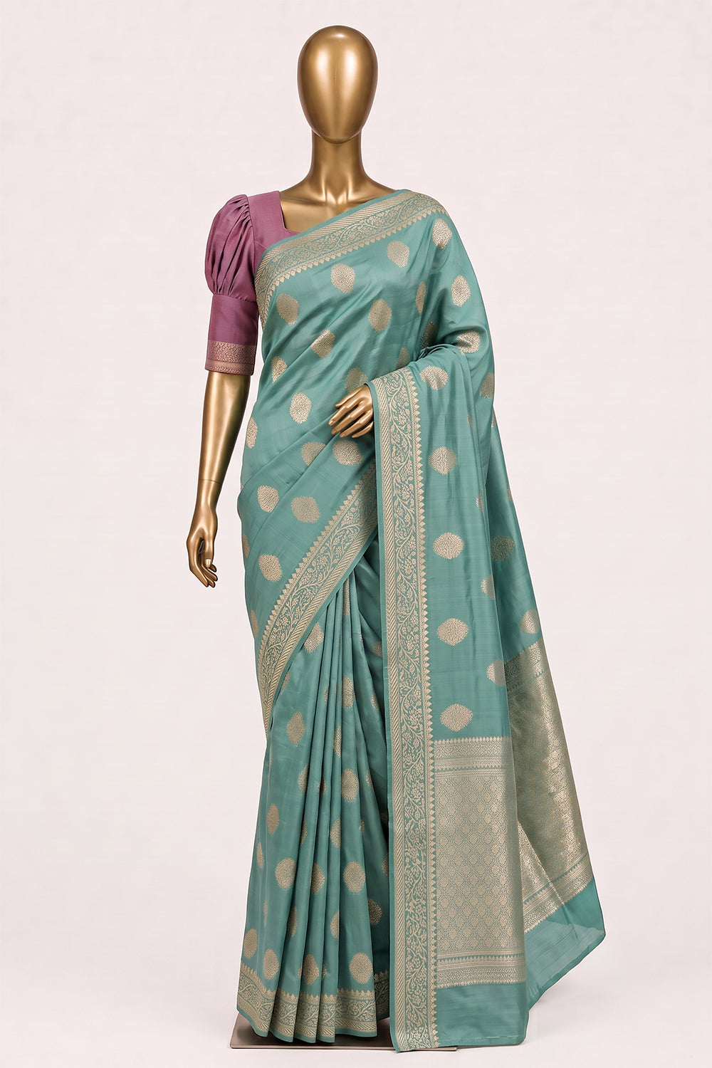 Image of Sea Green Banarasi Chiniya Silk Saree