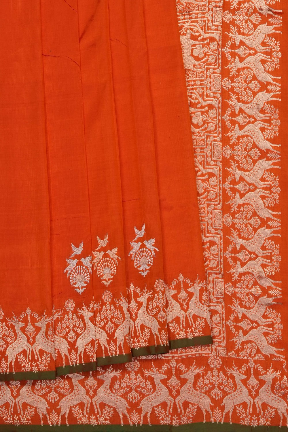 Image of Orange Banarasi Silk Saree