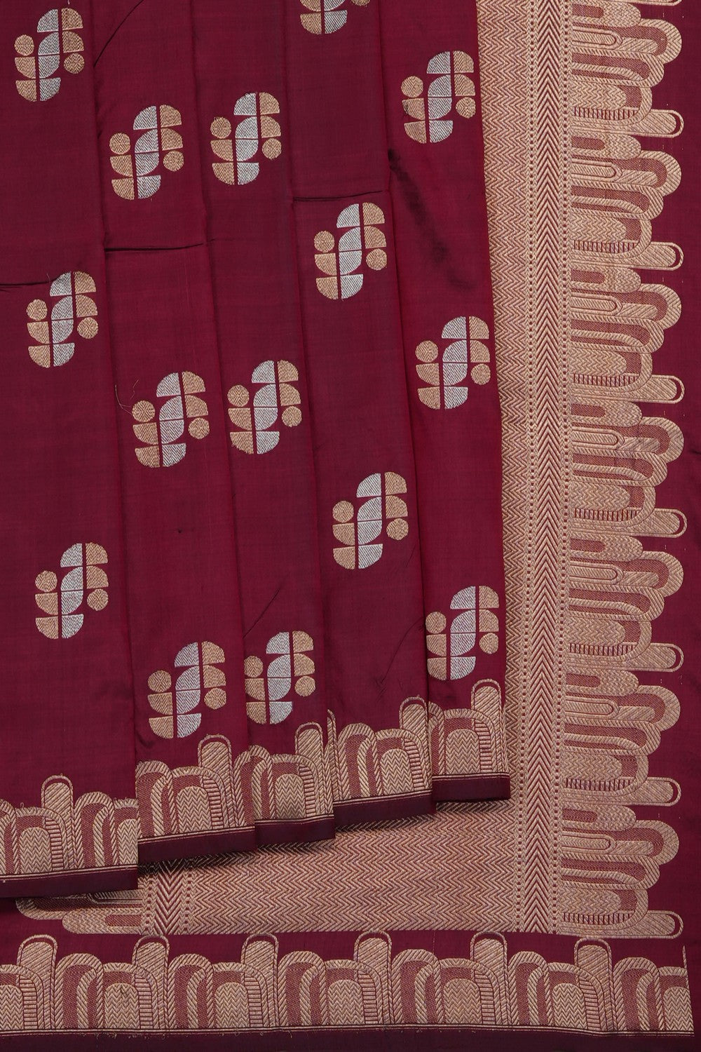 Image of Mulberry Red Banarasi Silk Saree