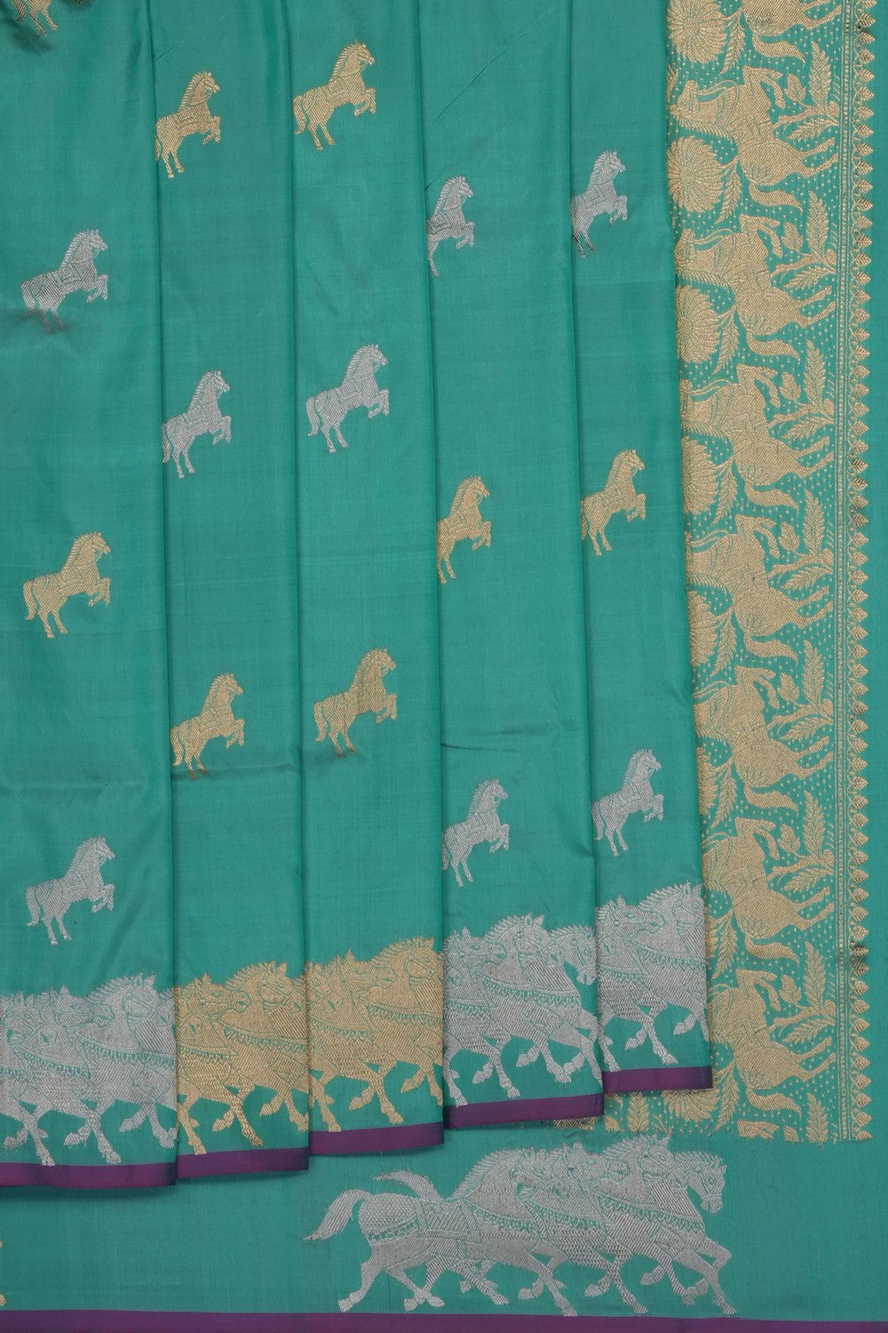 Image of Sea-Green Banarasi Silk Saree