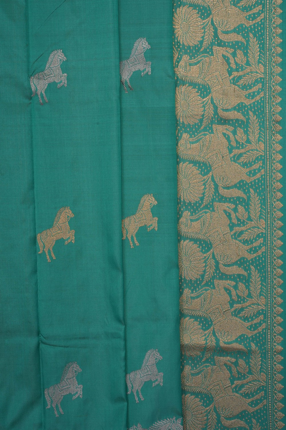 Image of Sea-Green Banarasi Silk Saree