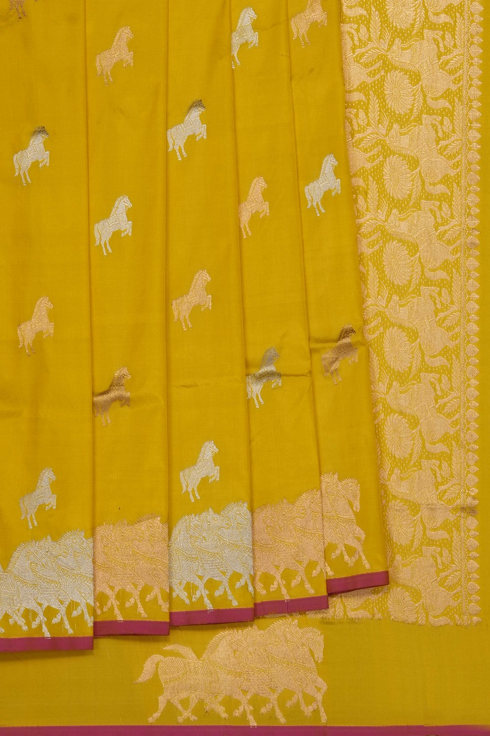 Image of Yellow Banarasi Silk Saree