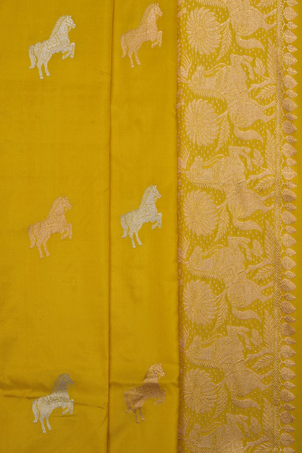 Image of Yellow Banarasi Silk Saree