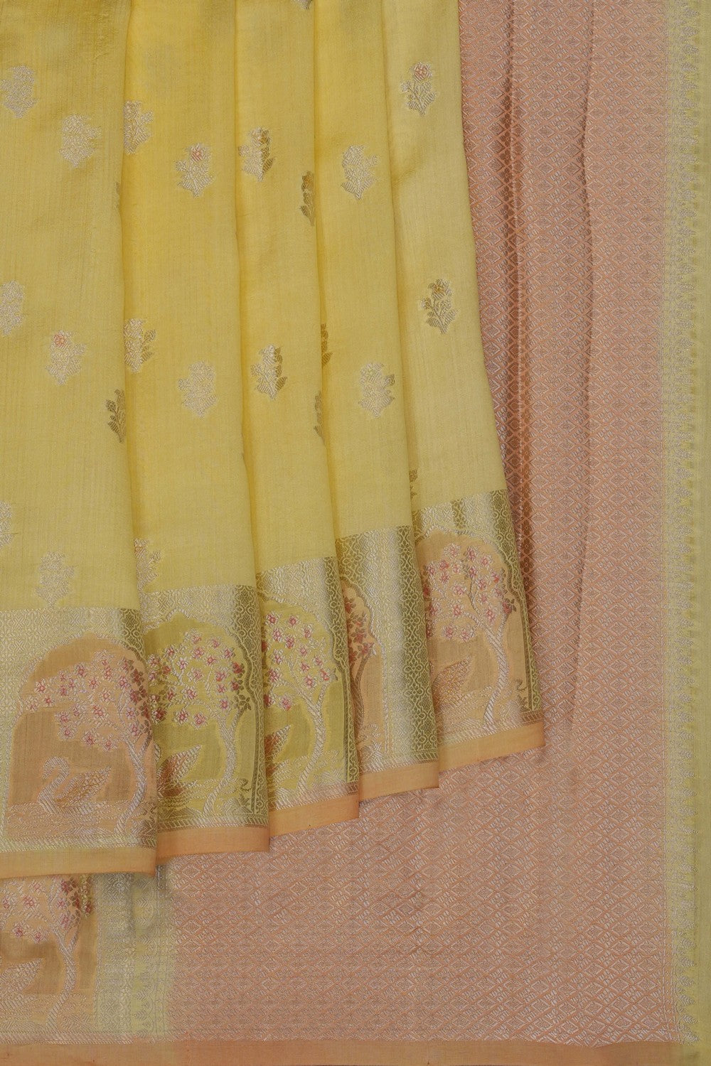 Image of Yellow Banarasi Chiniya Silk Saree