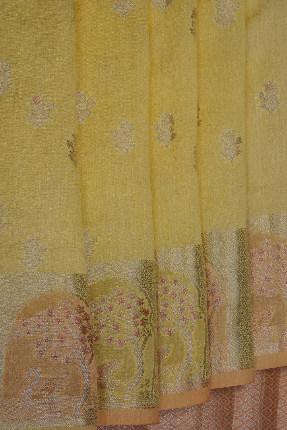 Image of Yellow Banarasi Chiniya Silk Saree