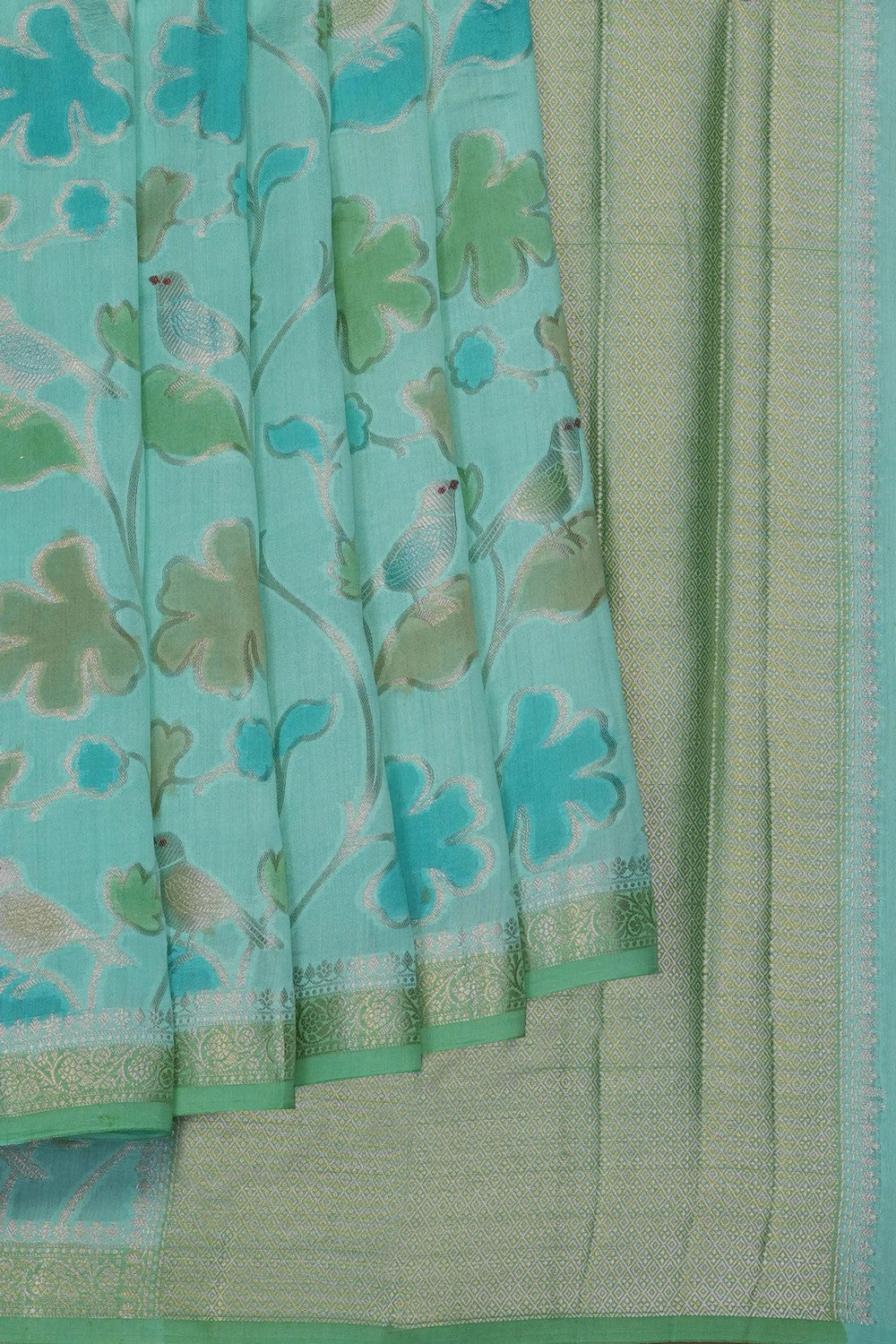 Image of Sea-Blue Banarasi Chiniya Silk Saree