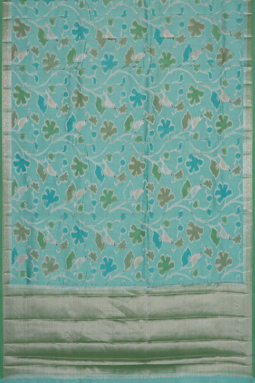 Image of Sea-Blue Banarasi Chiniya Silk Saree