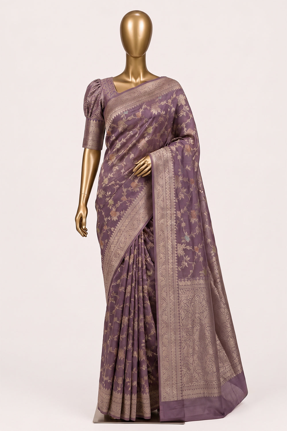 Image of Mauve-Purple Banarasi Chiniya Silk Saree