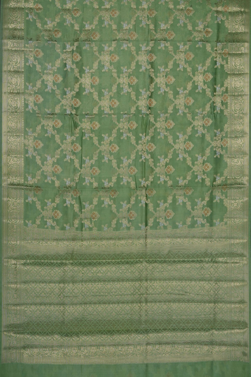 Image of Sage-Green Banarasi Chiniya Silk Saree