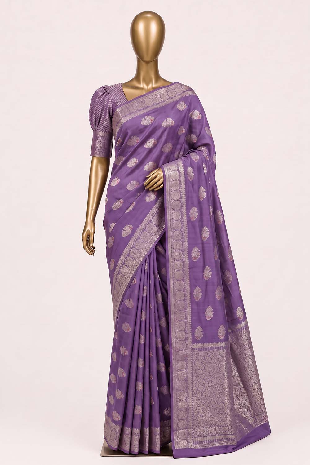 Image of Mauve Purple Banarasi Chiniya Silk Saree
