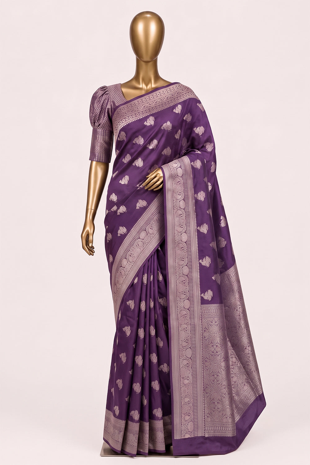 Image of Mauve Purple Banarasi Chiniya Silk Saree