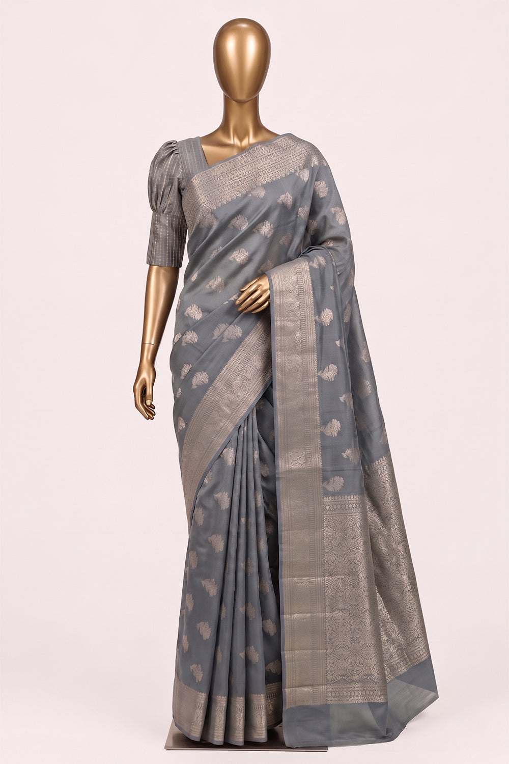 Image of Pebble Grey Banarasi Chiniya Silk Saree