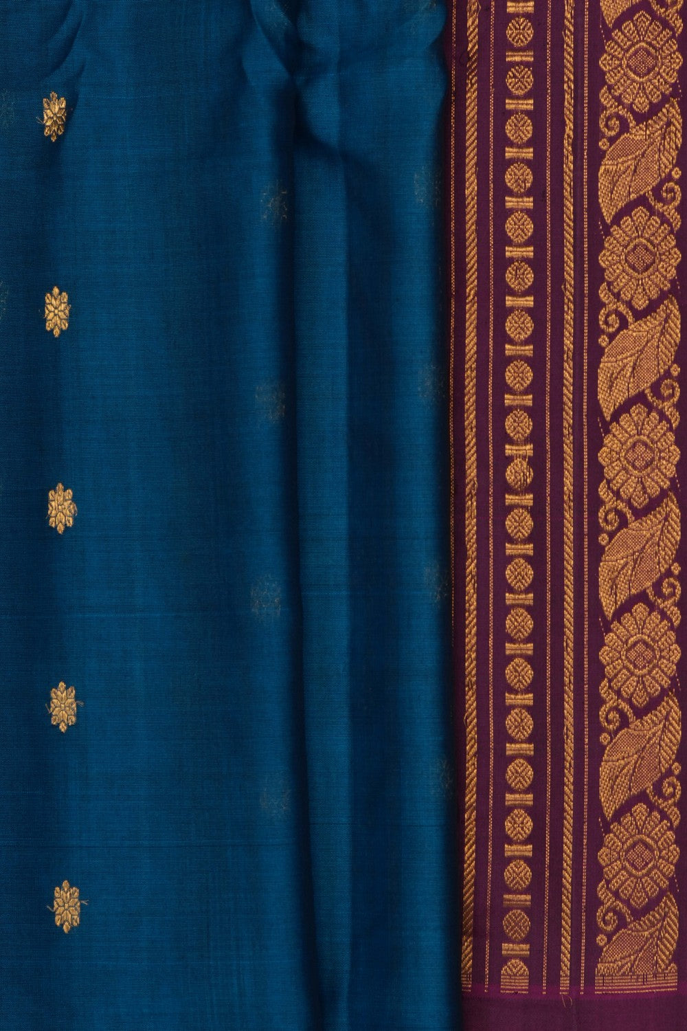 Image of Blue Gadwal Silk-Cotton Saree