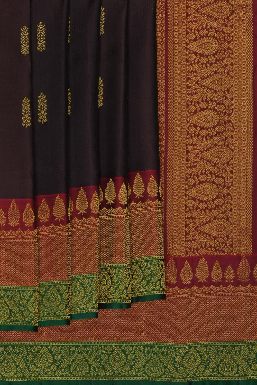 Image of Gadwal Silk Brown Saree