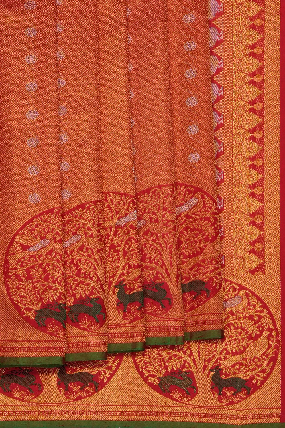 Image of Gadwal Silk Red Brocade Saree