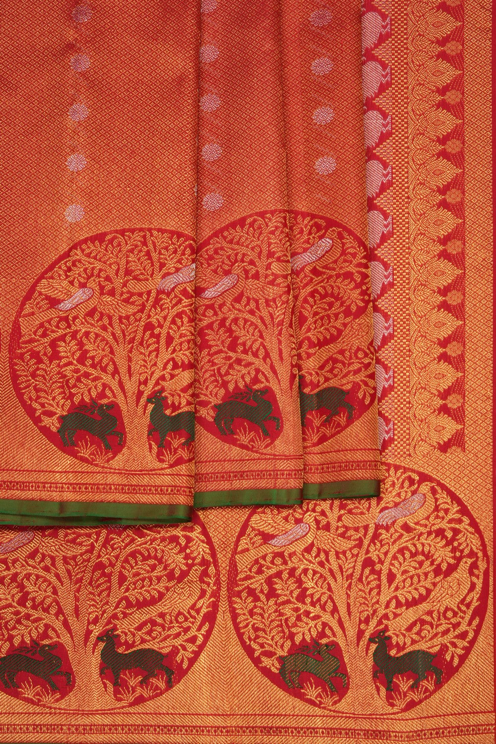 Image of Gadwal Silk Red Brocade Saree