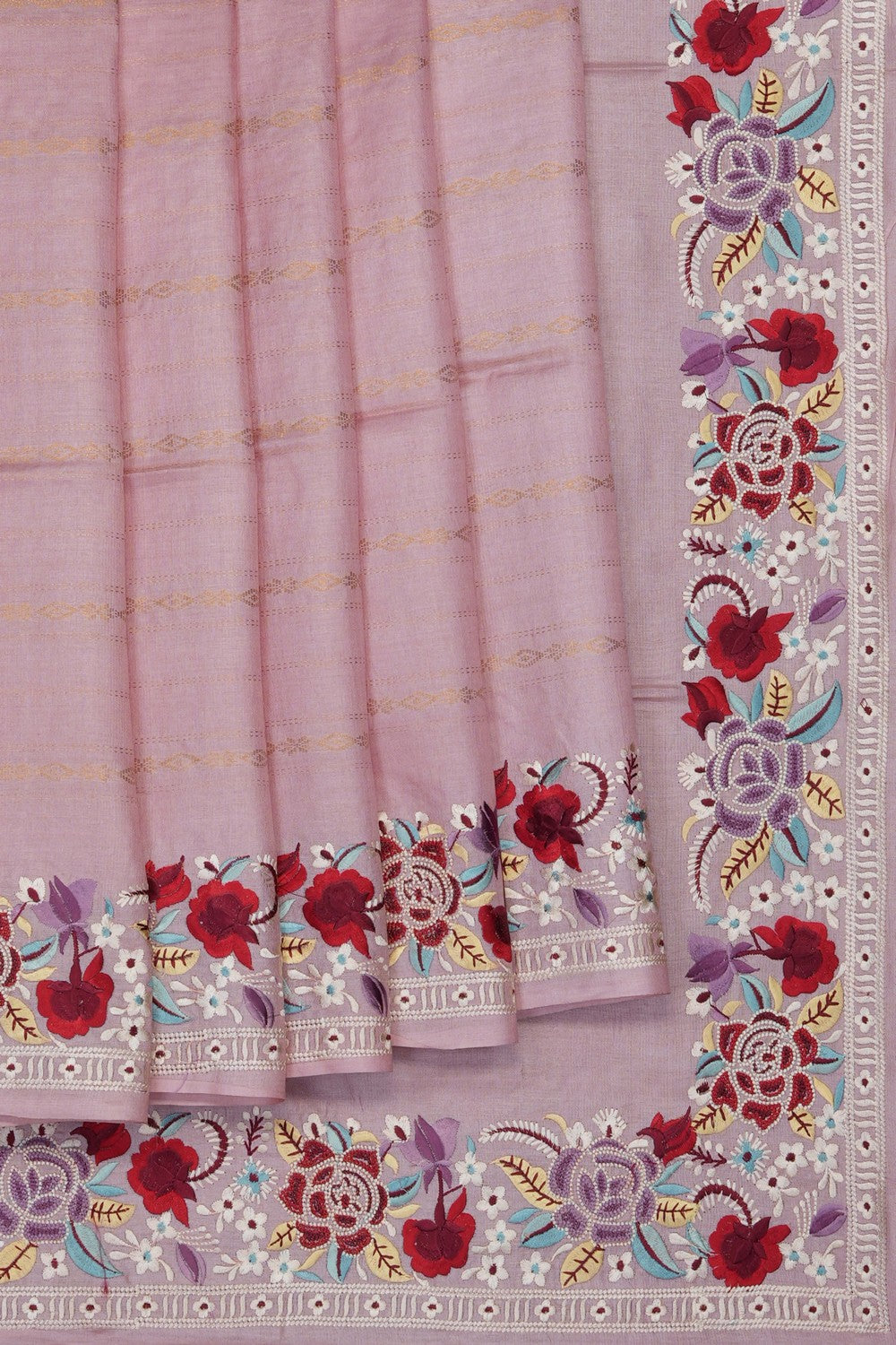 Image of Lilac-Pink Tussar Silk Saree