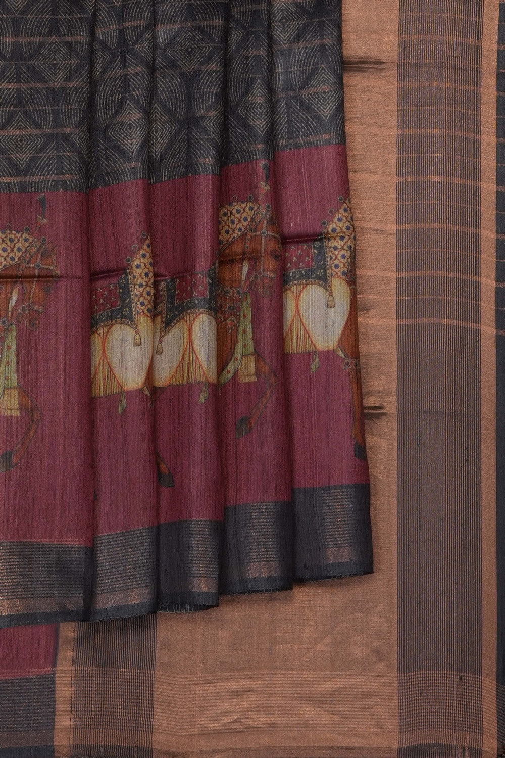 Image of Grey Tussar Silk Saree