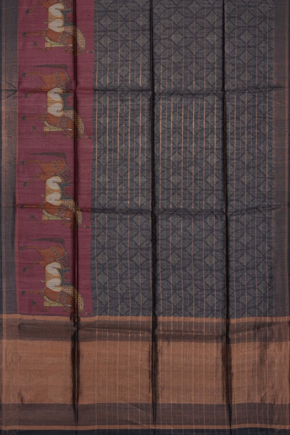 Image of Grey Tussar Silk Saree