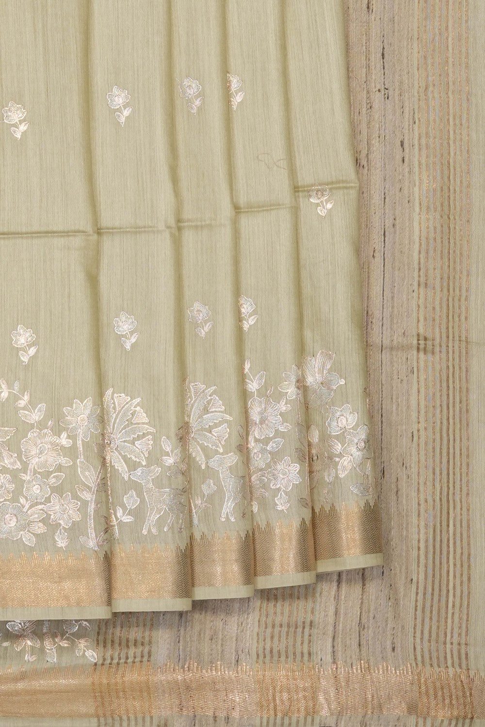 Image of Pistachio-Green Tussar Silk Saree