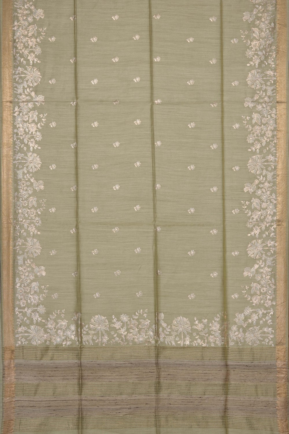 Image of Pistachio-Green Tussar Silk Saree