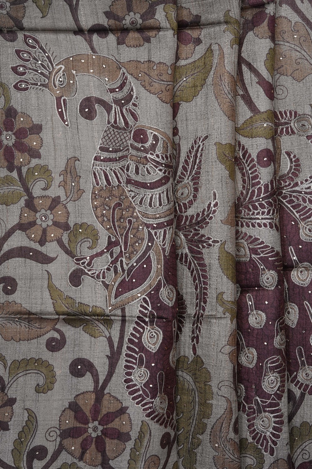 Image of Grey Tussar Silk Saree