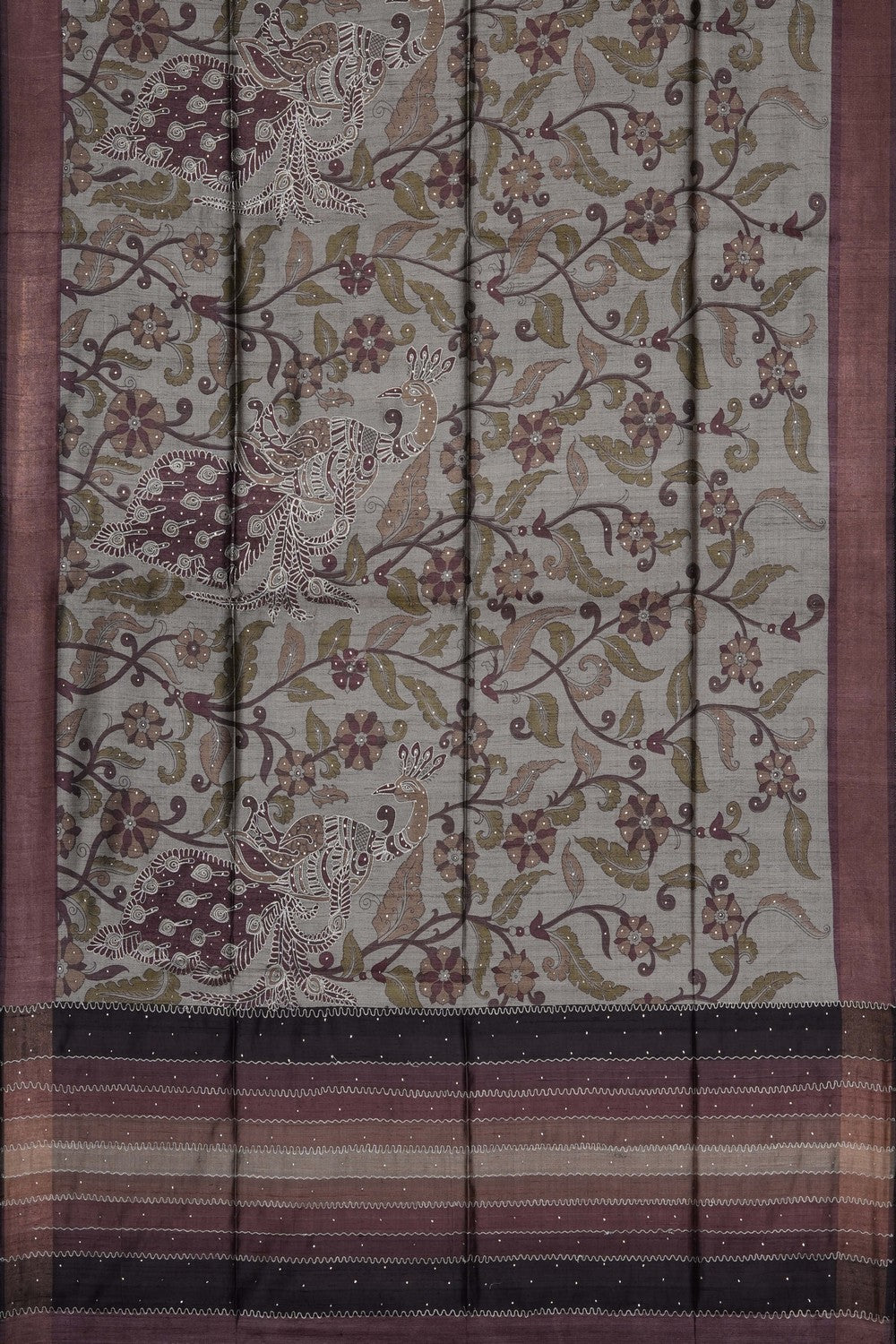 Image of Grey Tussar Silk Saree