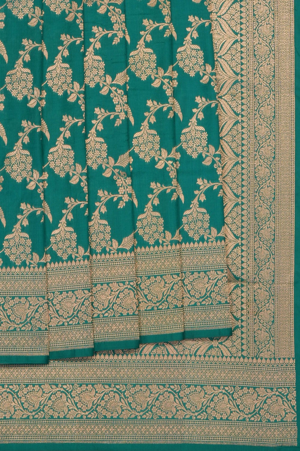 Image of Teal-Green Banarasi Brocade Silk Saree