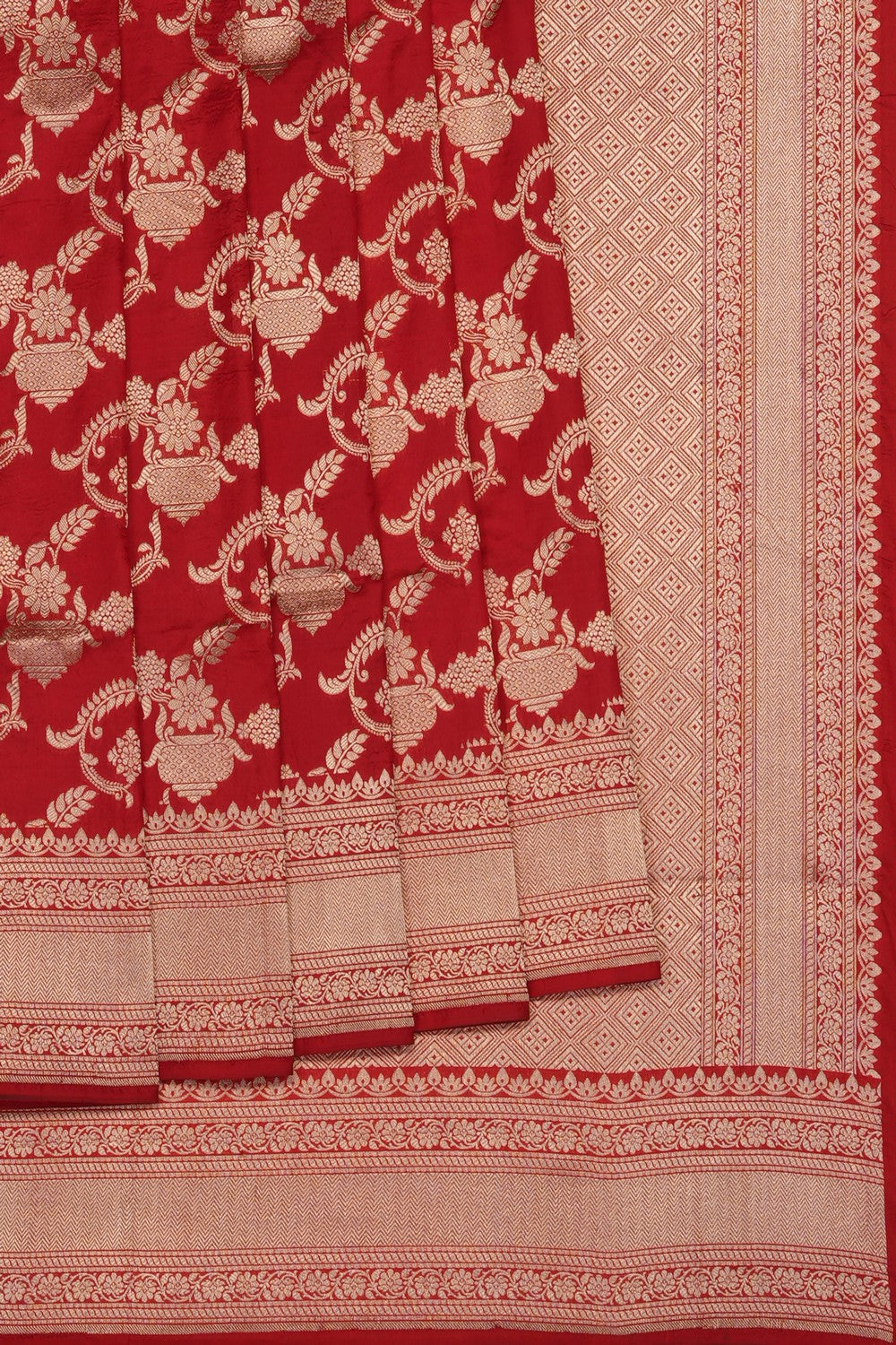 Image of Red Banarasi Brocade Silk Saree