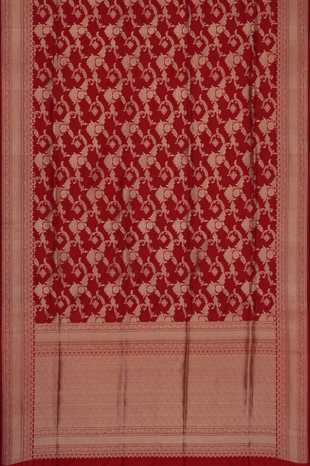 Image of Red Banarasi Brocade Silk Saree