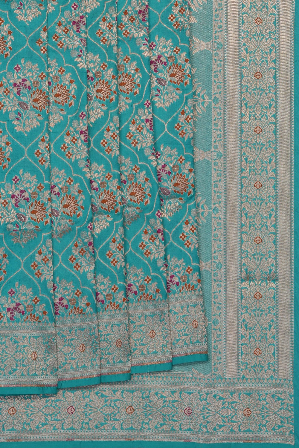 Image of Turquoise Blue Banarasi Brocade Silk Saree