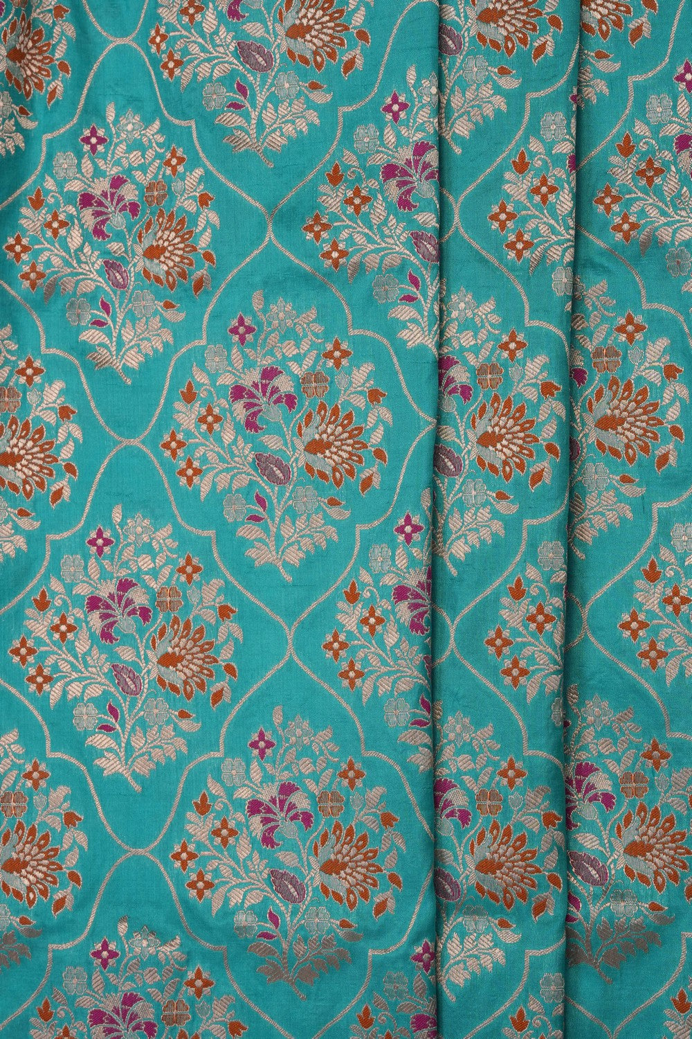Image of Turquoise Blue Banarasi Brocade Silk Saree