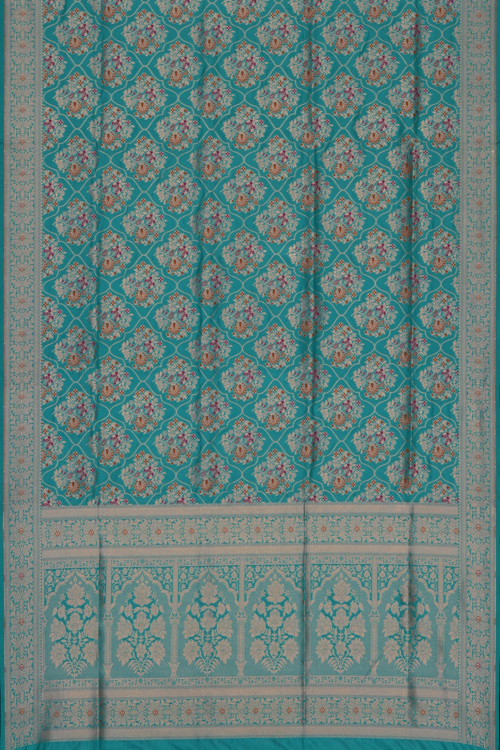 Image of Turquoise Blue Banarasi Brocade Silk Saree
