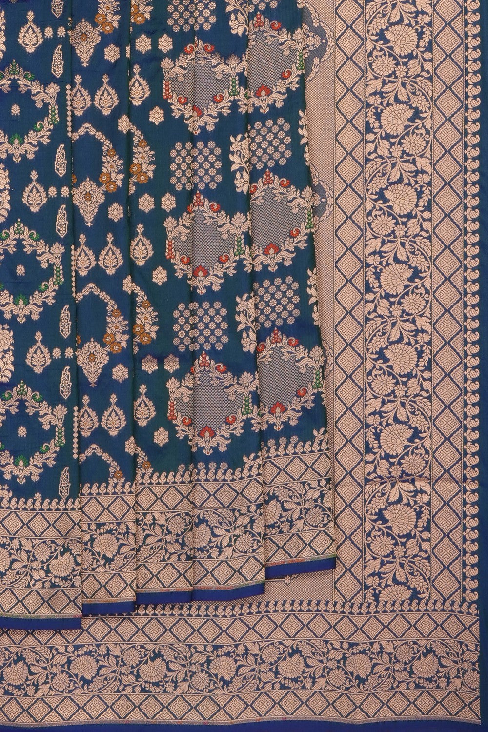 Image of Blue Banarasi Brocade Silk Saree