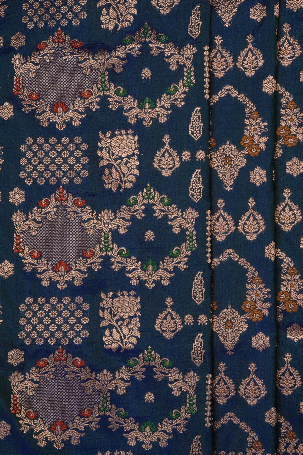 Image of Blue Banarasi Brocade Silk Saree
