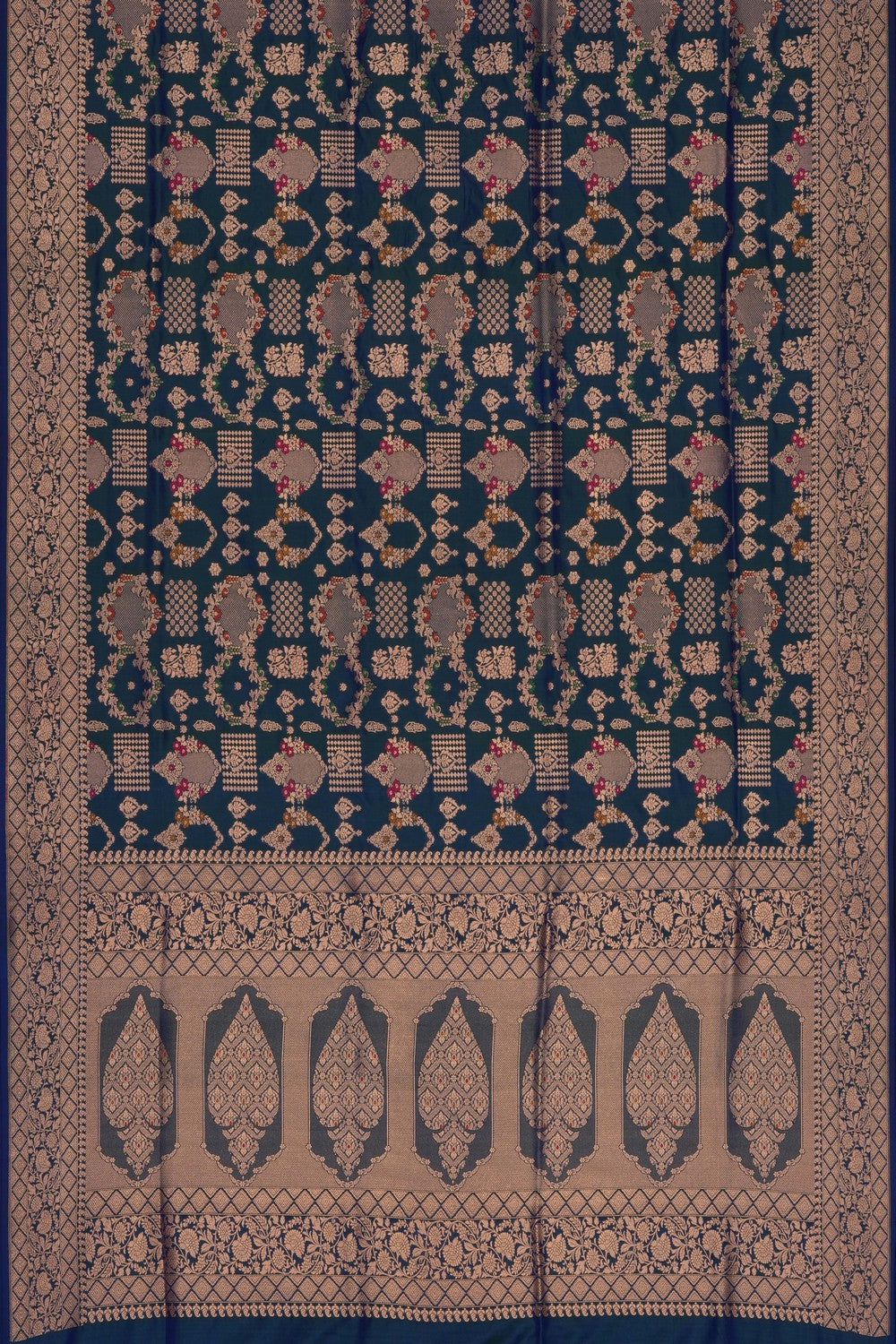 Image of Blue Banarasi Brocade Silk Saree