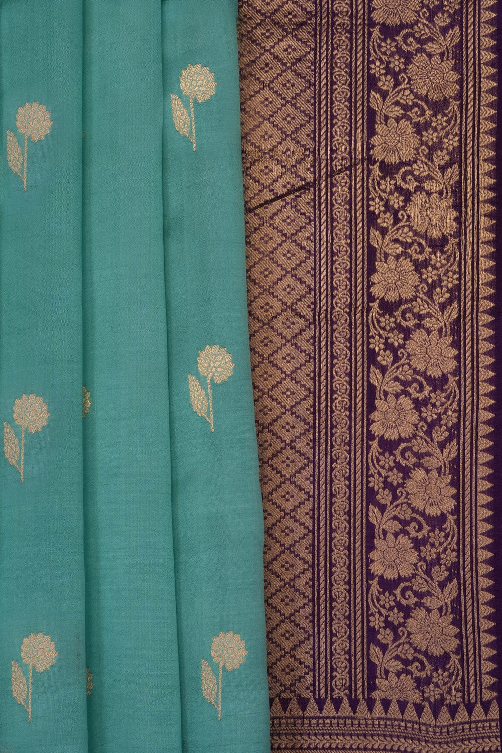 Image of Sea Blue Banarasi Silk Saree