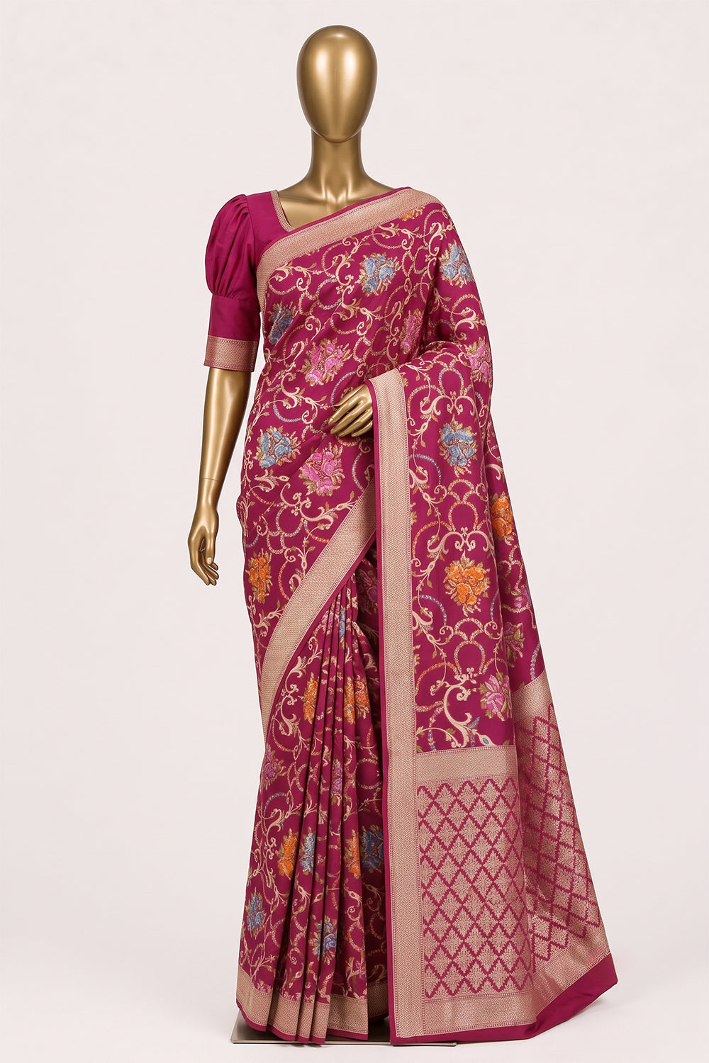 Image of Plum-Pink Banarasi Brocade Silk Saree