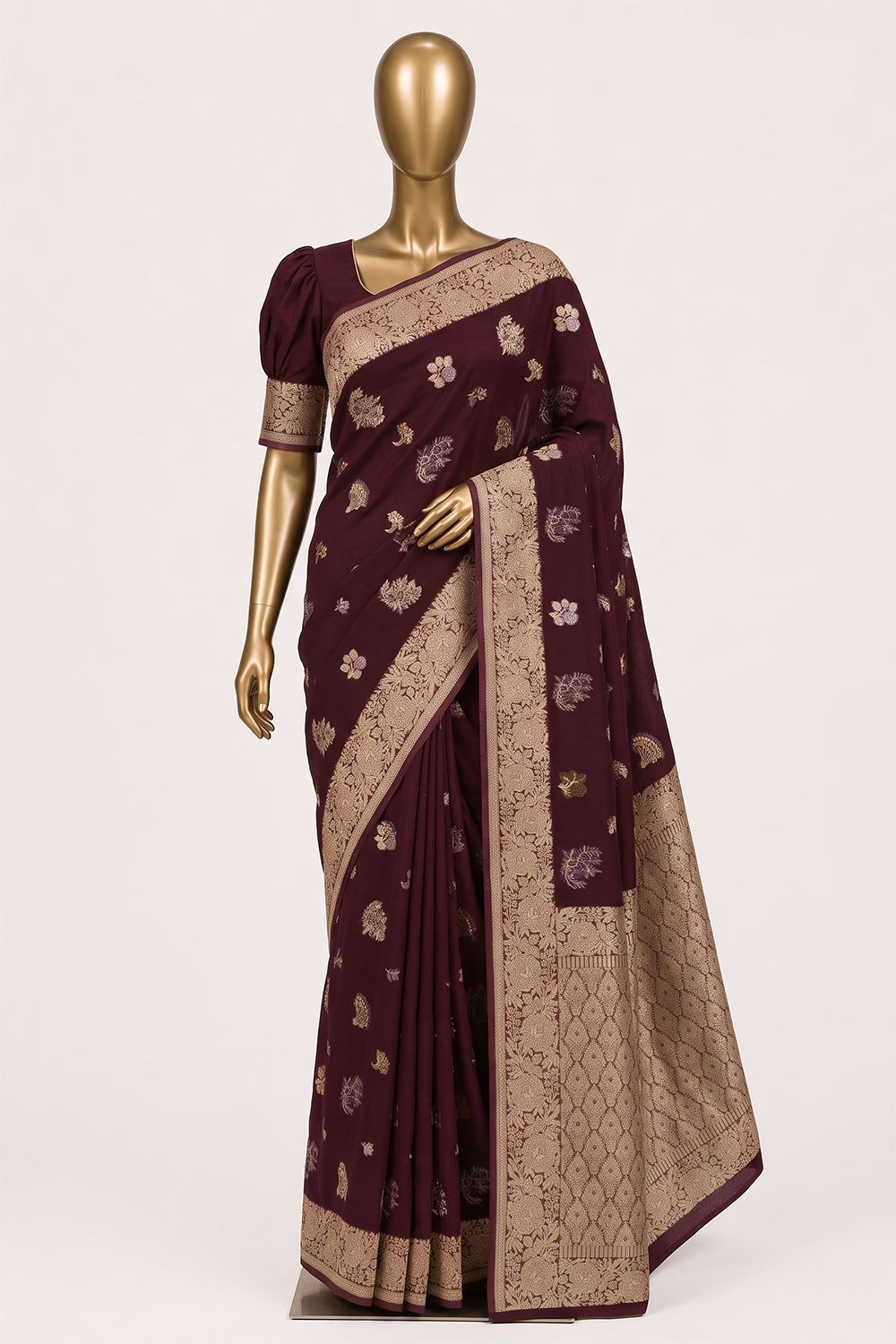 Image of Brown Banarasi Georgette Saree