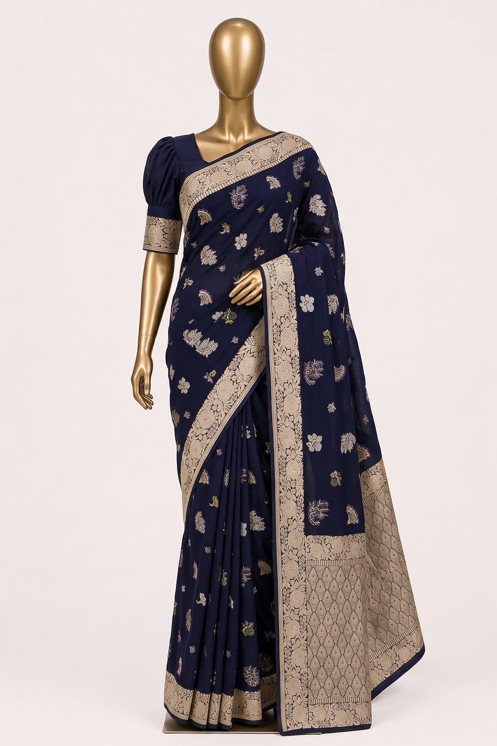 Image of Navy Blue Banarasi Georgette Saree