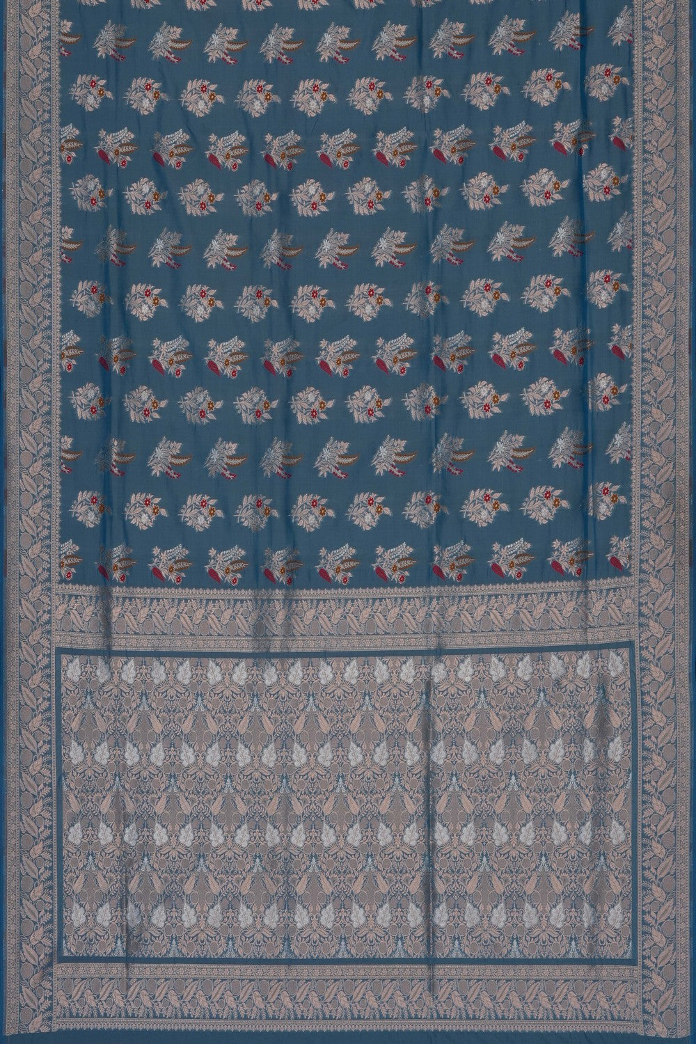 Image of Smoky Blue Banarasi Katan Silk Saree